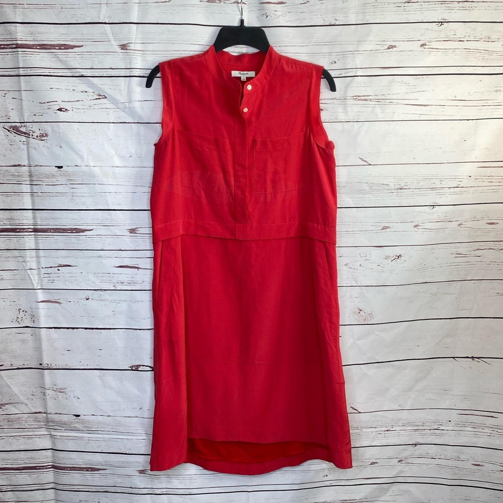 NWOT Madewell Coarl Red Silk Shirtdress Dress